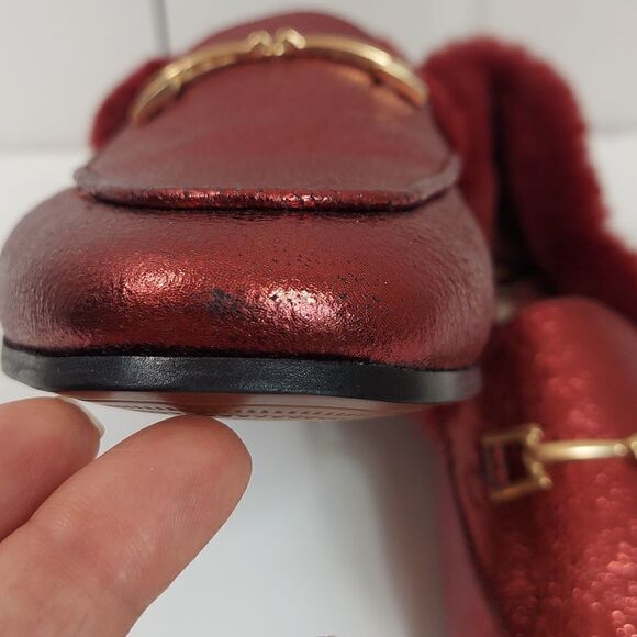Sam Edelman Loraine Leather Faux Fur Burgundy Loafers - Picture 4 of 14